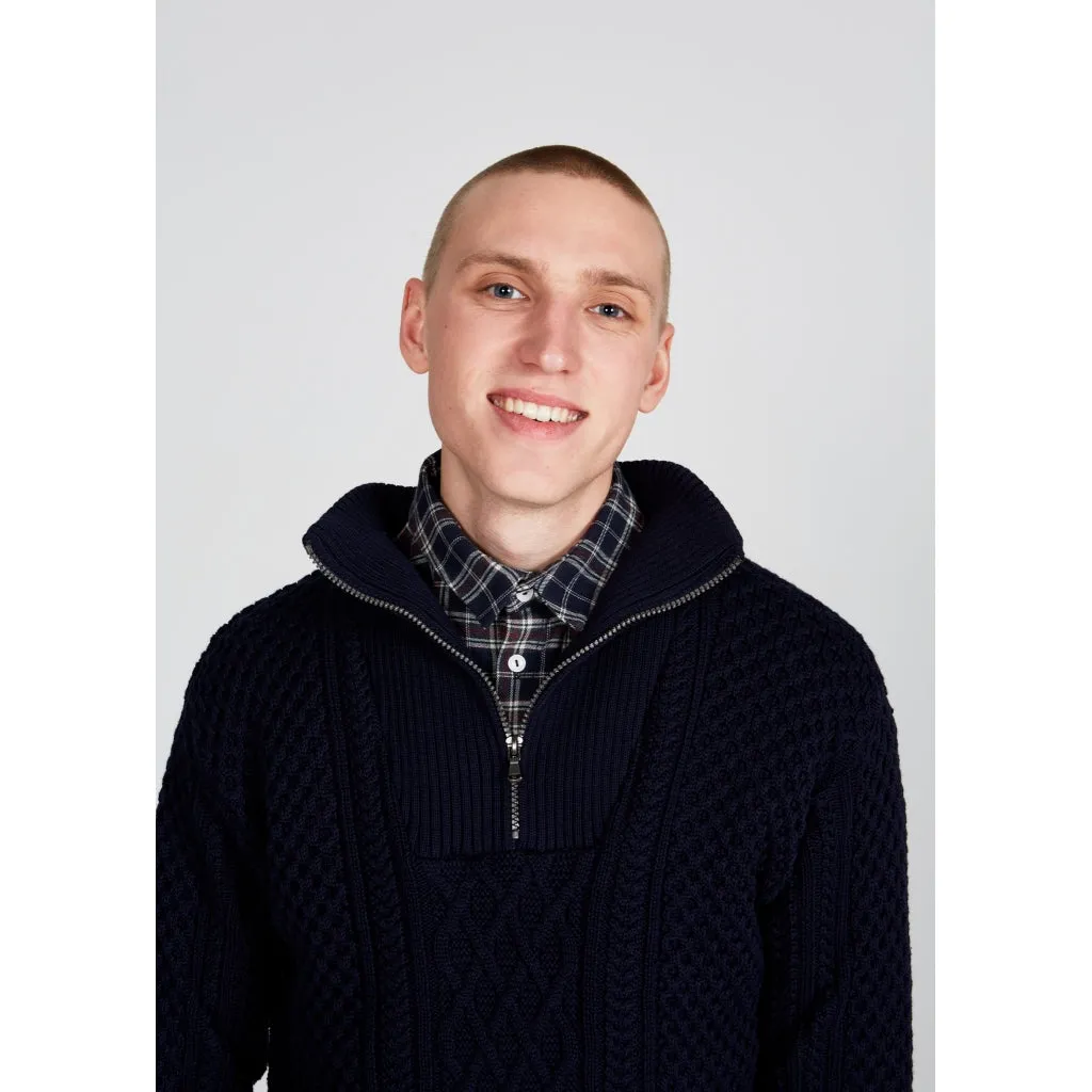 Organic Cotton Troyer Knit Sweater FINN - Midnight Blue Givn Berlin