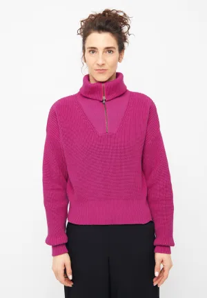 Organic Cotton Troyer Knit Sweater LUZ - Berry Pink Givn Berlin