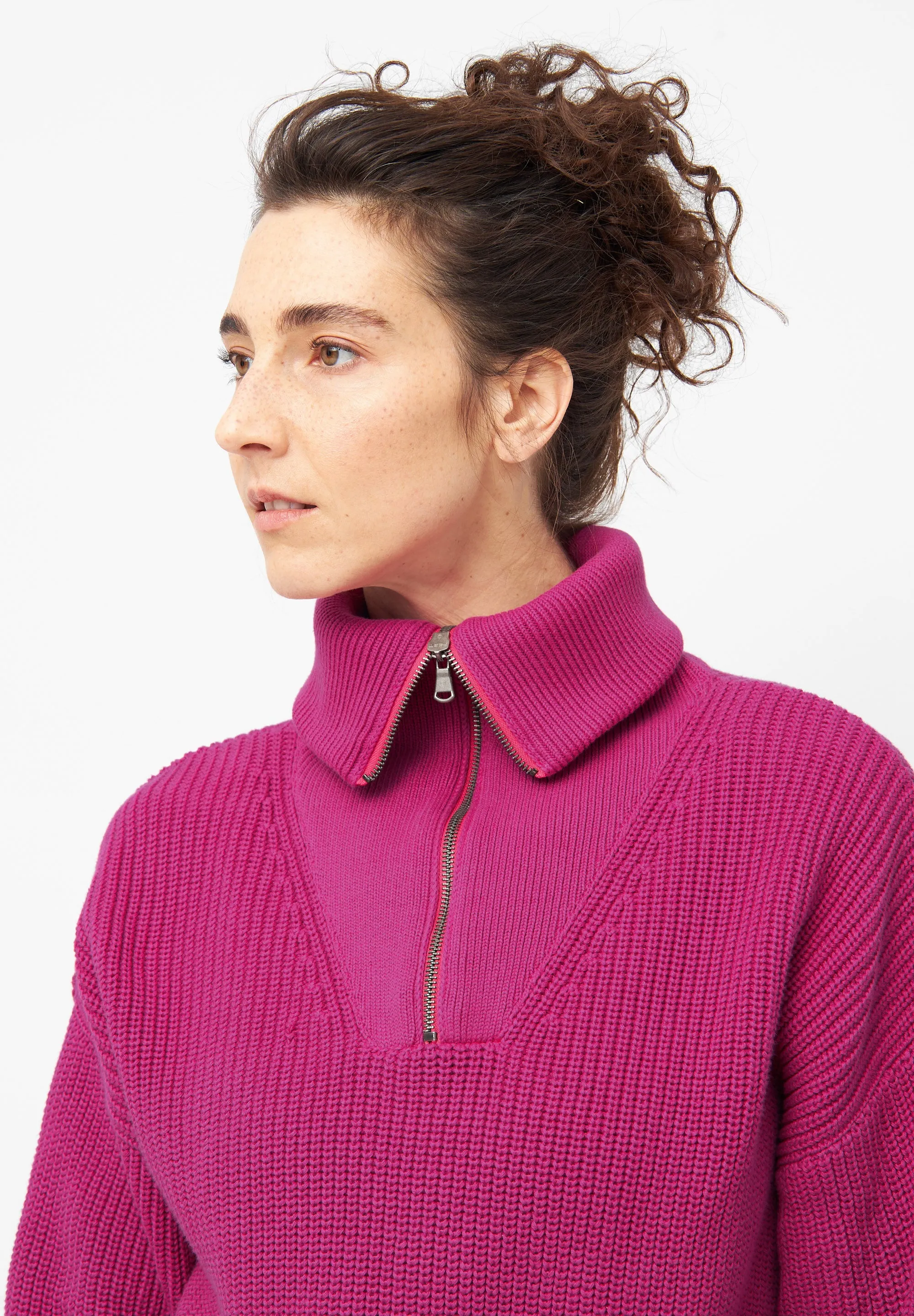 Organic Cotton Troyer Knit Sweater LUZ - Berry Pink Givn Berlin