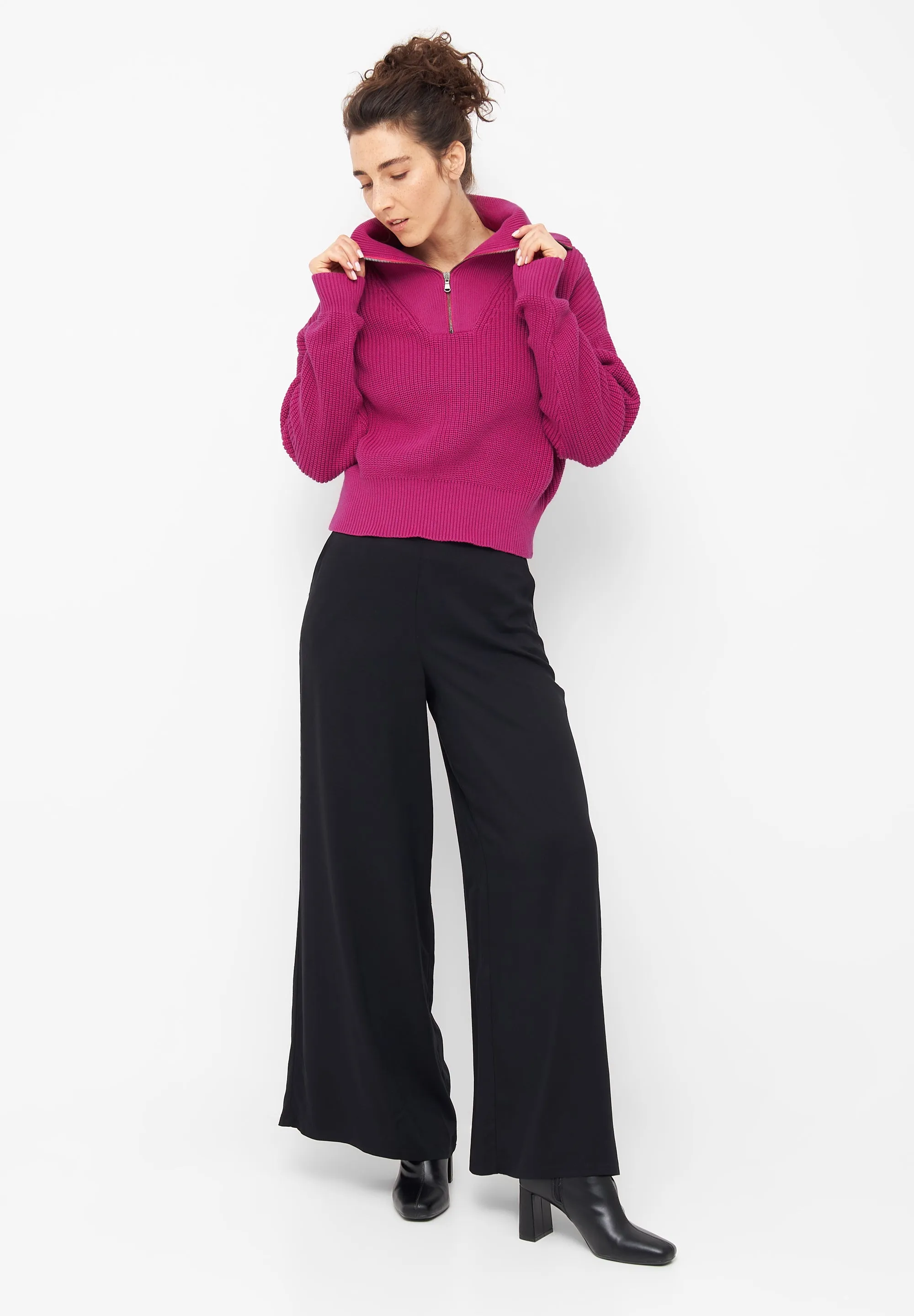 Organic Cotton Troyer Knit Sweater LUZ - Berry Pink Givn Berlin