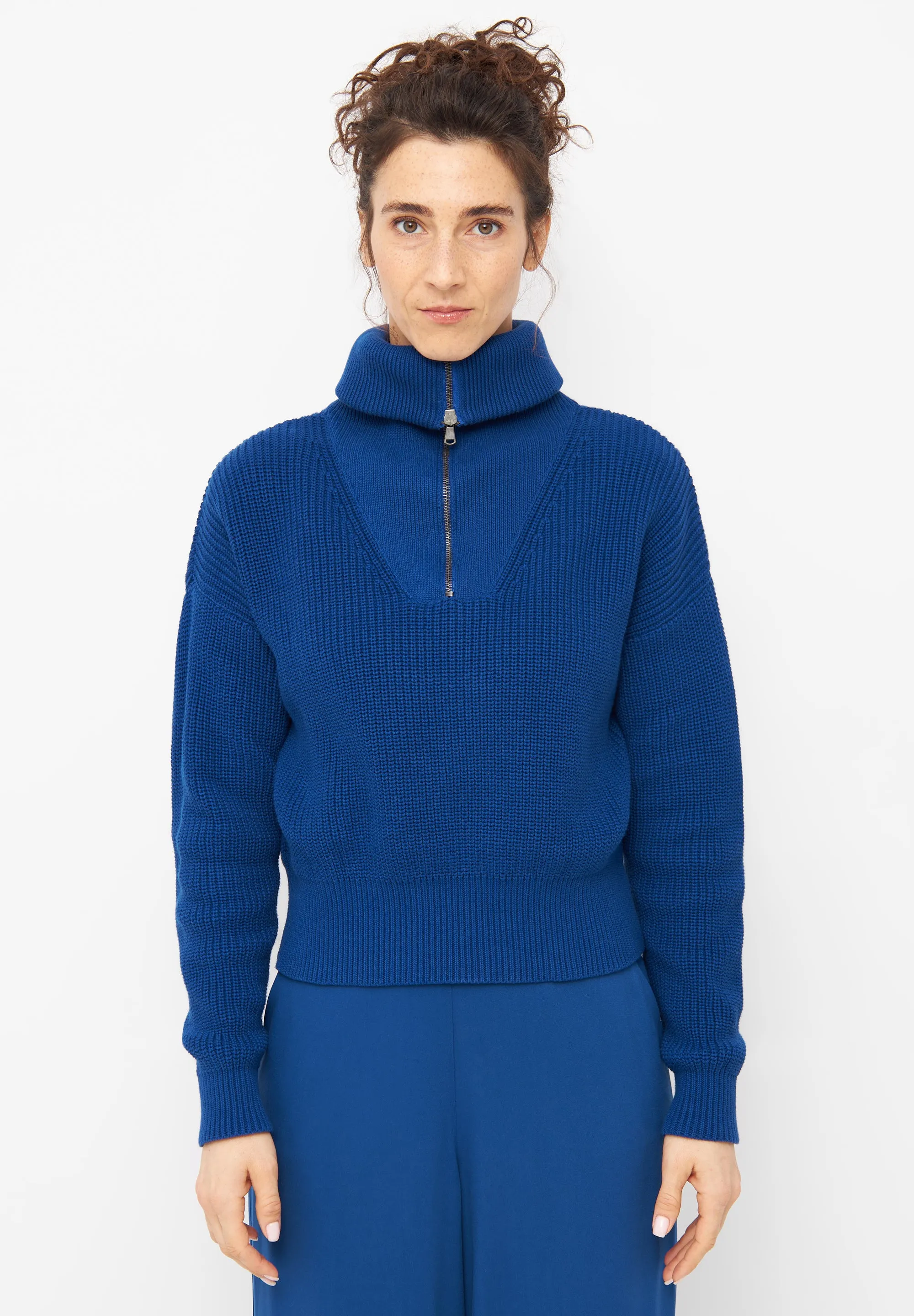 Organic Cotton Troyer Knit Sweater LUZ - Deep Blue Givn Berlin