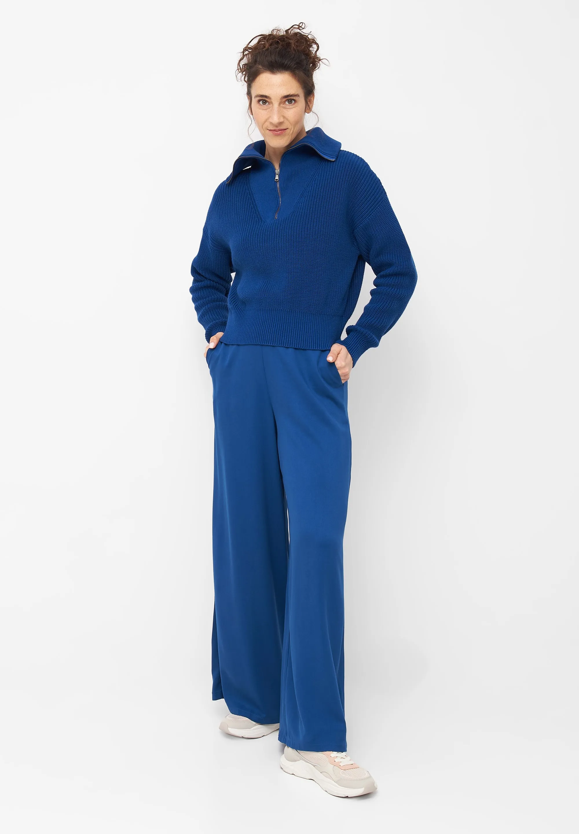 Organic Cotton Troyer Knit Sweater LUZ - Deep Blue Givn Berlin