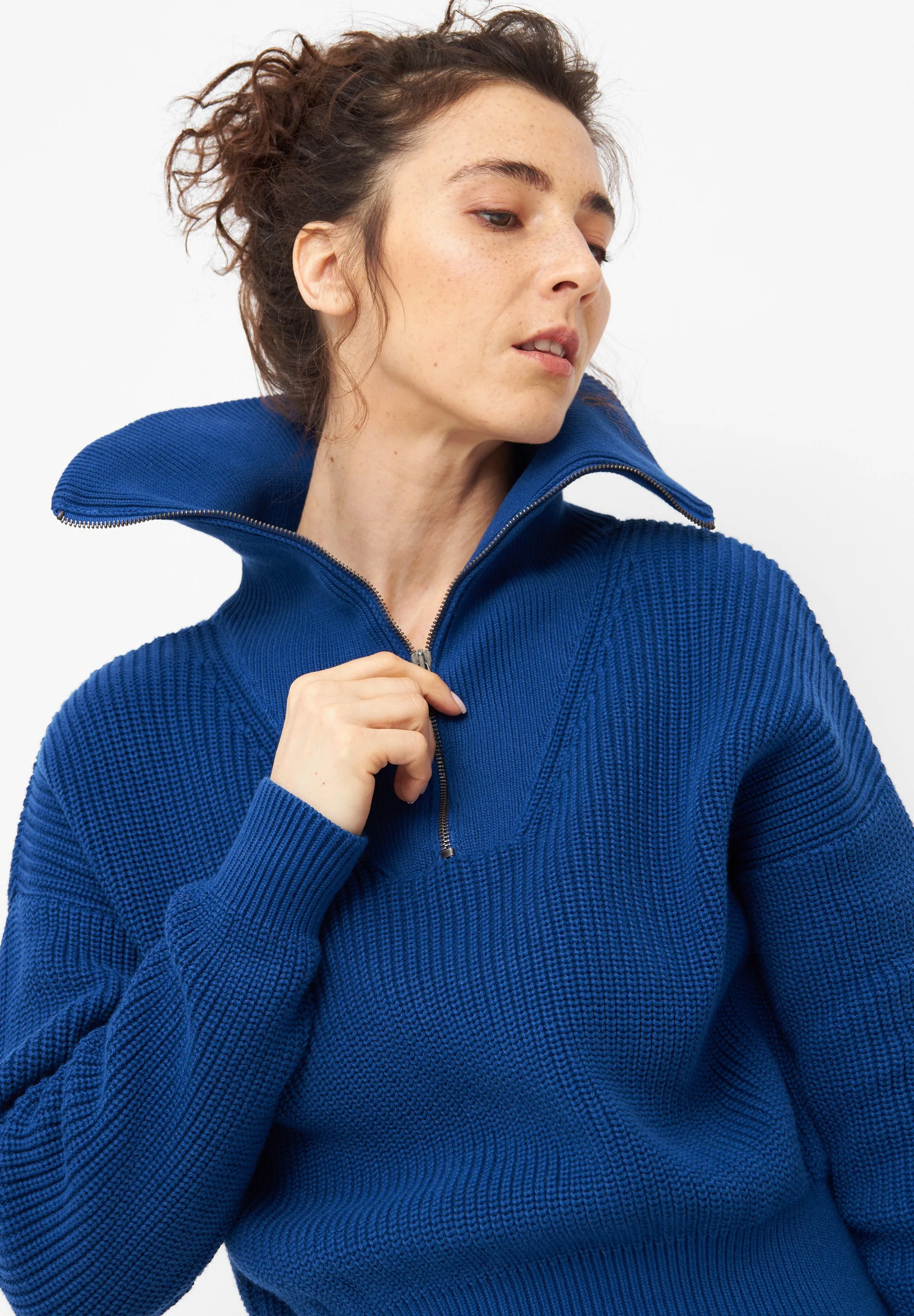 Organic Cotton Troyer Knit Sweater LUZ - Deep Blue Givn Berlin