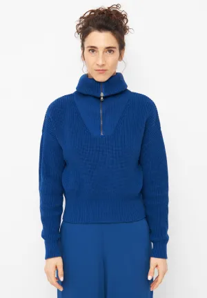 Organic Cotton Troyer Knit Sweater LUZ - Deep Blue Givn Berlin