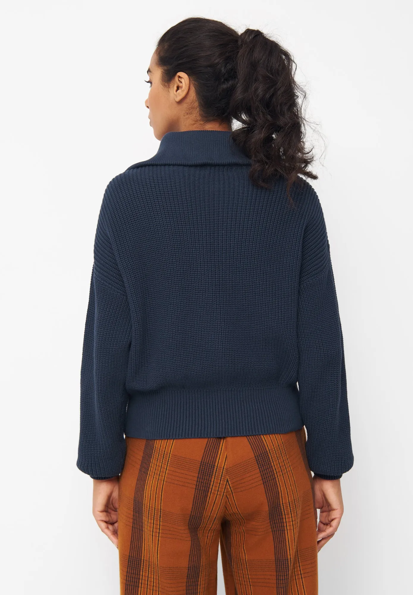 Organic Cotton Troyer Knit Sweater LUZ - Midnight Blue Givn Berlin