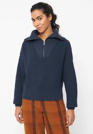 Organic Cotton Troyer Knit Sweater LUZ - Midnight Blue Givn Berlin