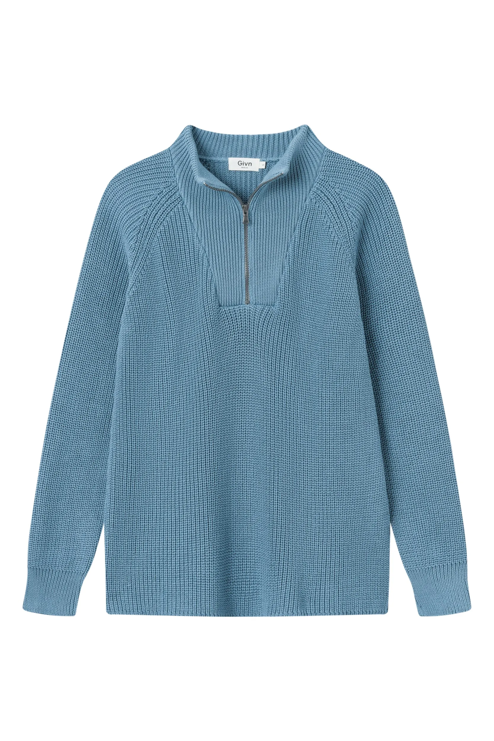 Organic Cotton Troyer Knit Sweater TEKLA - Arctic Blue Givn Berlin
