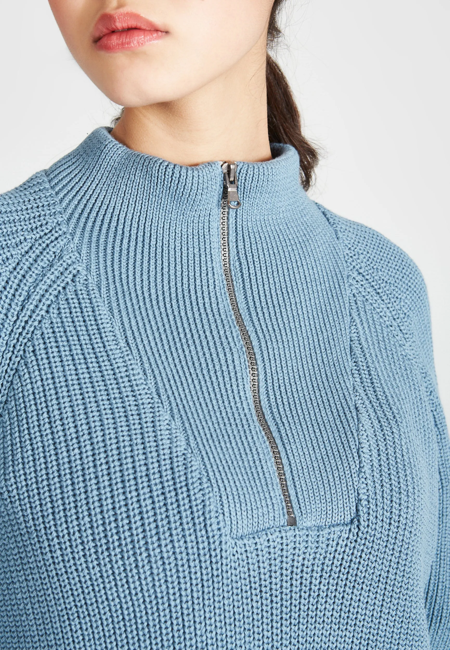 Organic Cotton Troyer Knit Sweater TEKLA - Arctic Blue Givn Berlin