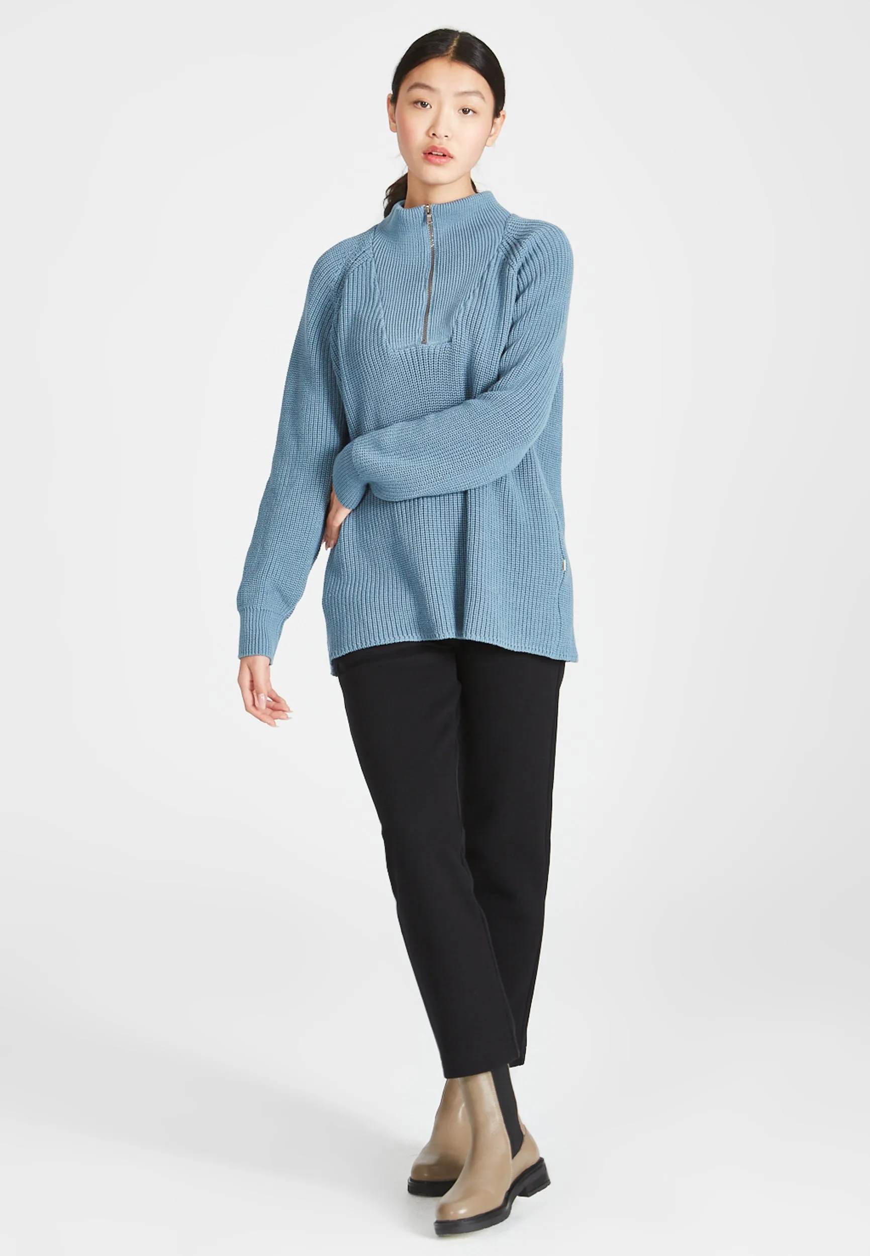 Organic Cotton Troyer Knit Sweater TEKLA - Arctic Blue Givn Berlin