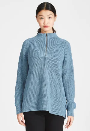 Organic Cotton Troyer Knit Sweater TEKLA - Arctic Blue Givn Berlin
