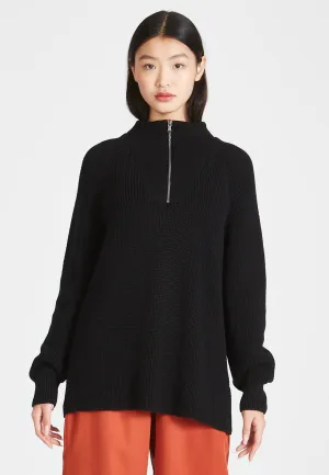 Organic Cotton Troyer Knit Sweater TEKLA - Black Givn Berlin