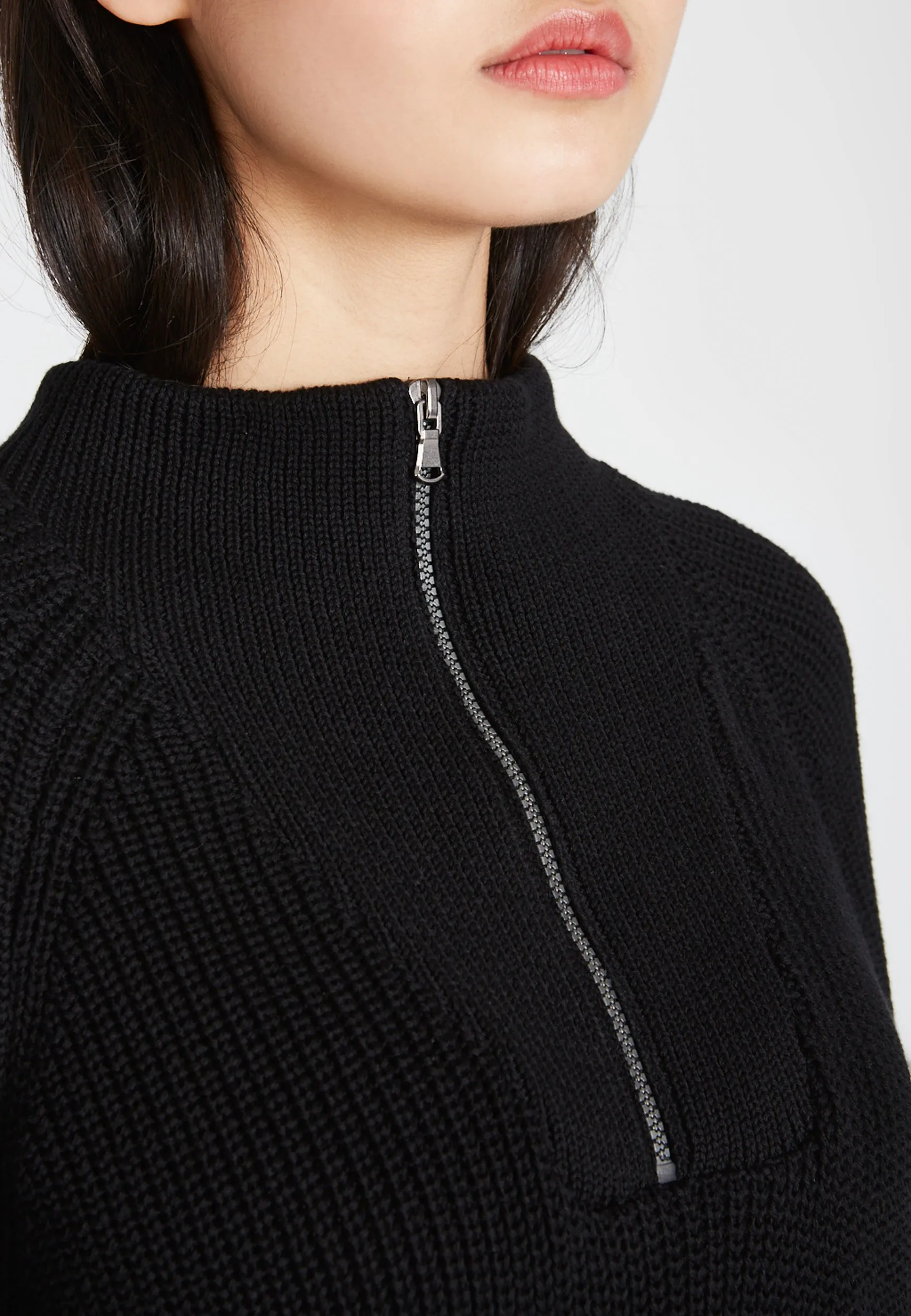 Organic Cotton Troyer Knit Sweater TEKLA - Black Givn Berlin