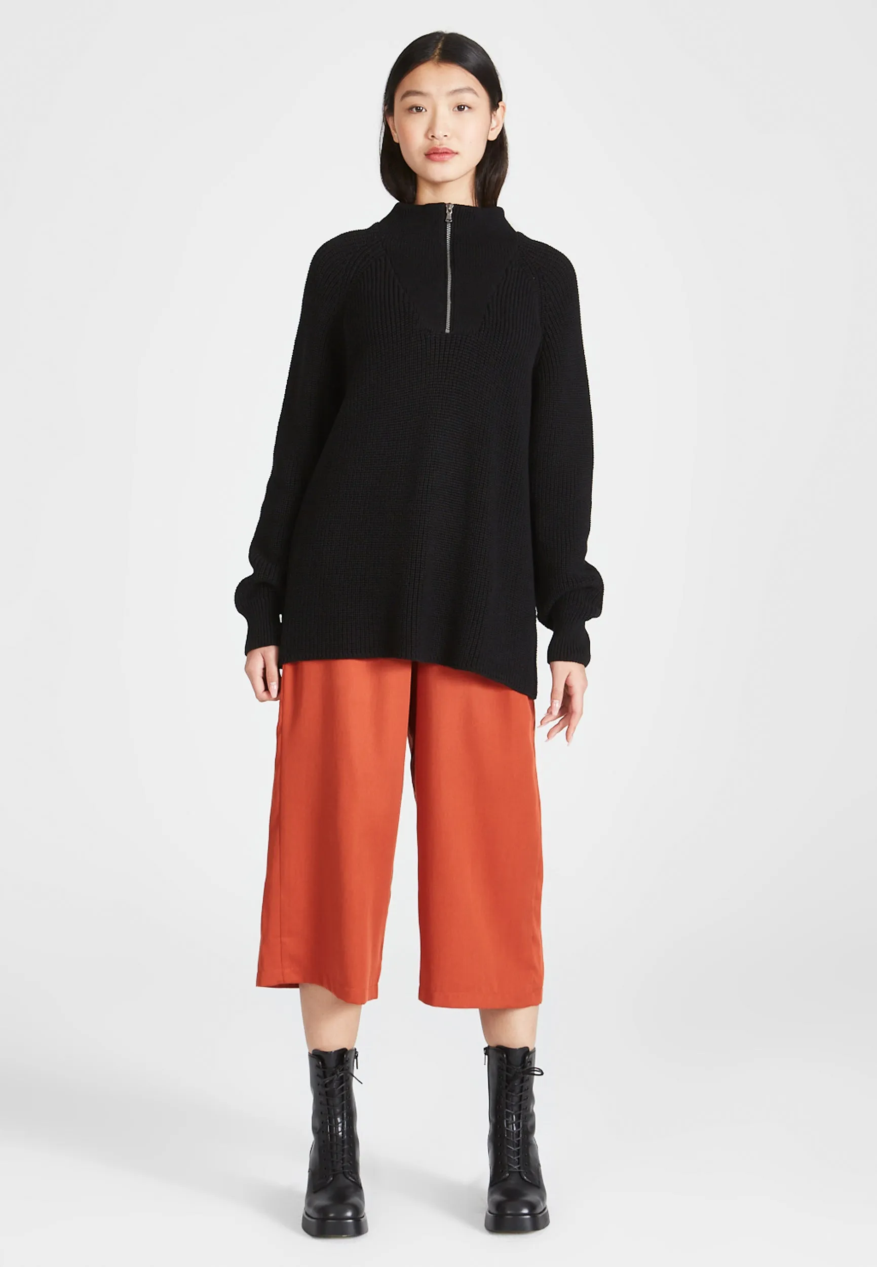 Organic Cotton Troyer Knit Sweater TEKLA - Black Givn Berlin