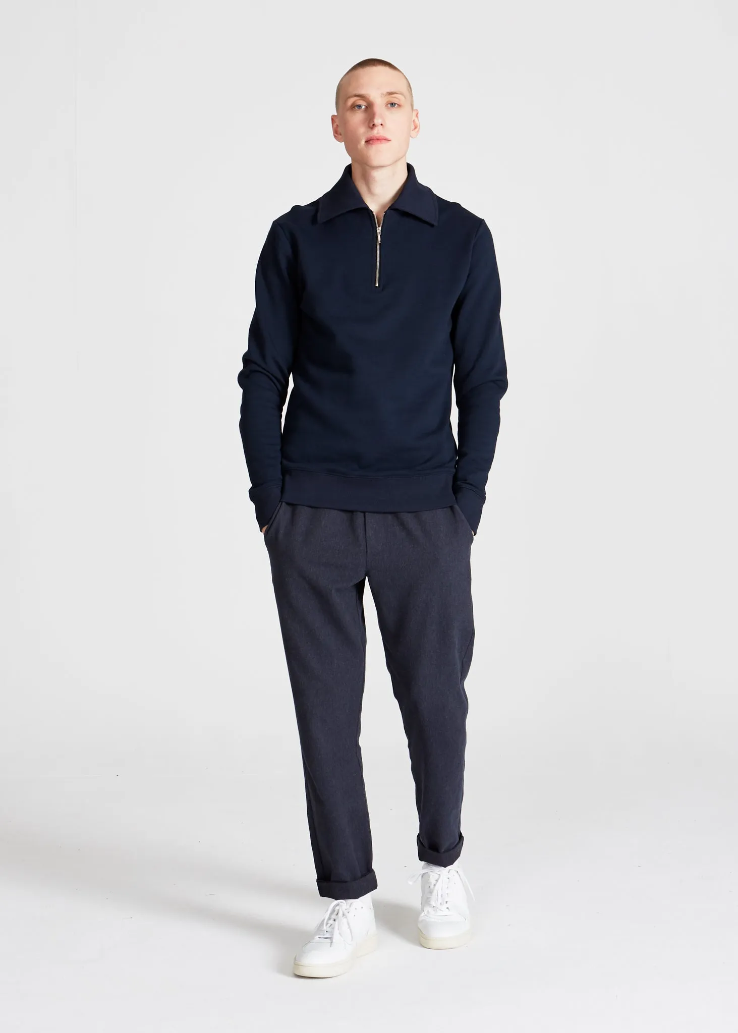Organic Cotton Troyer Sweater TYLER - Midnight Blue Givn Berlin