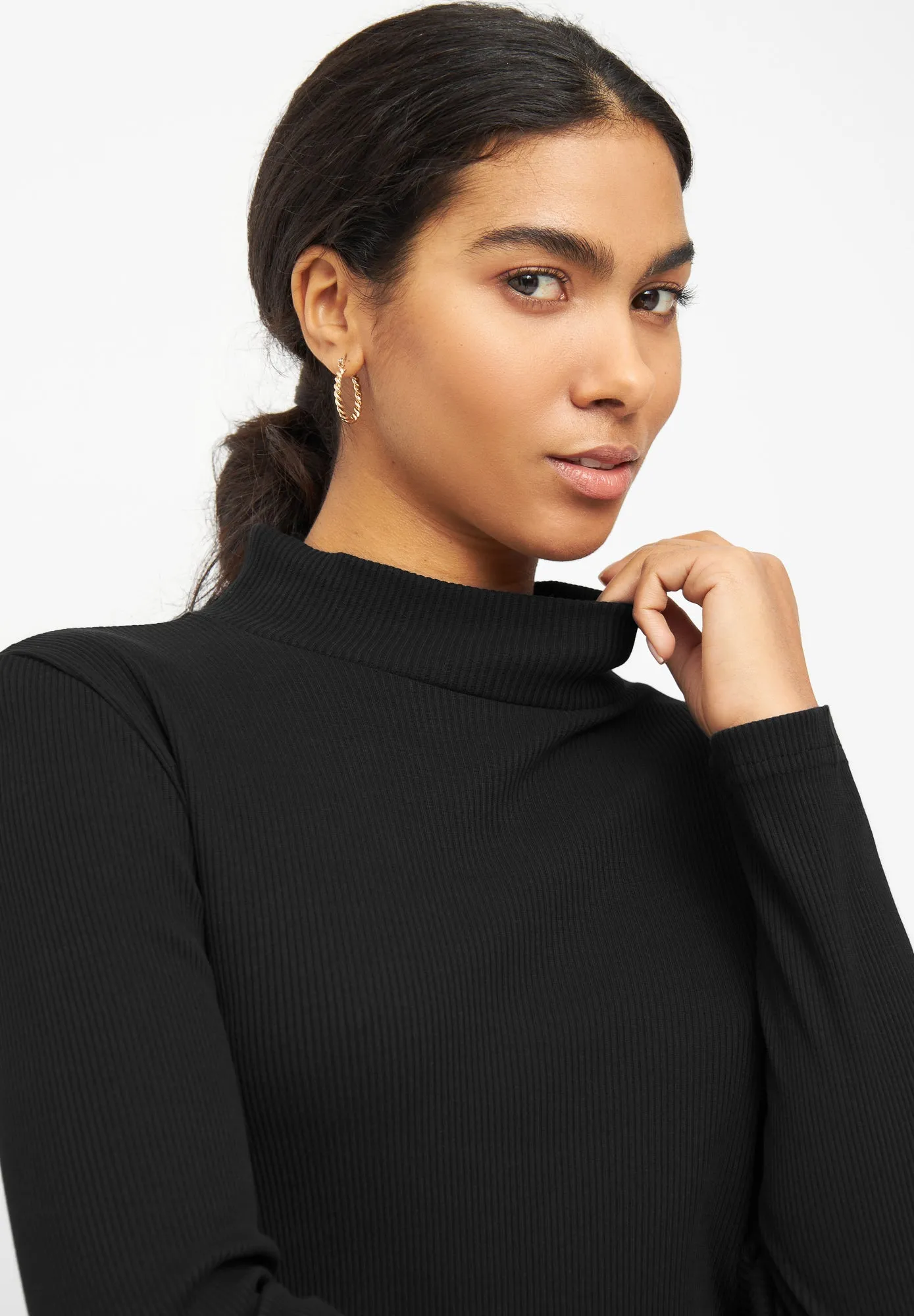 Organic Cotton Turtleneck Long Sleeve GINA - Black (Rib) Givn Berlin
