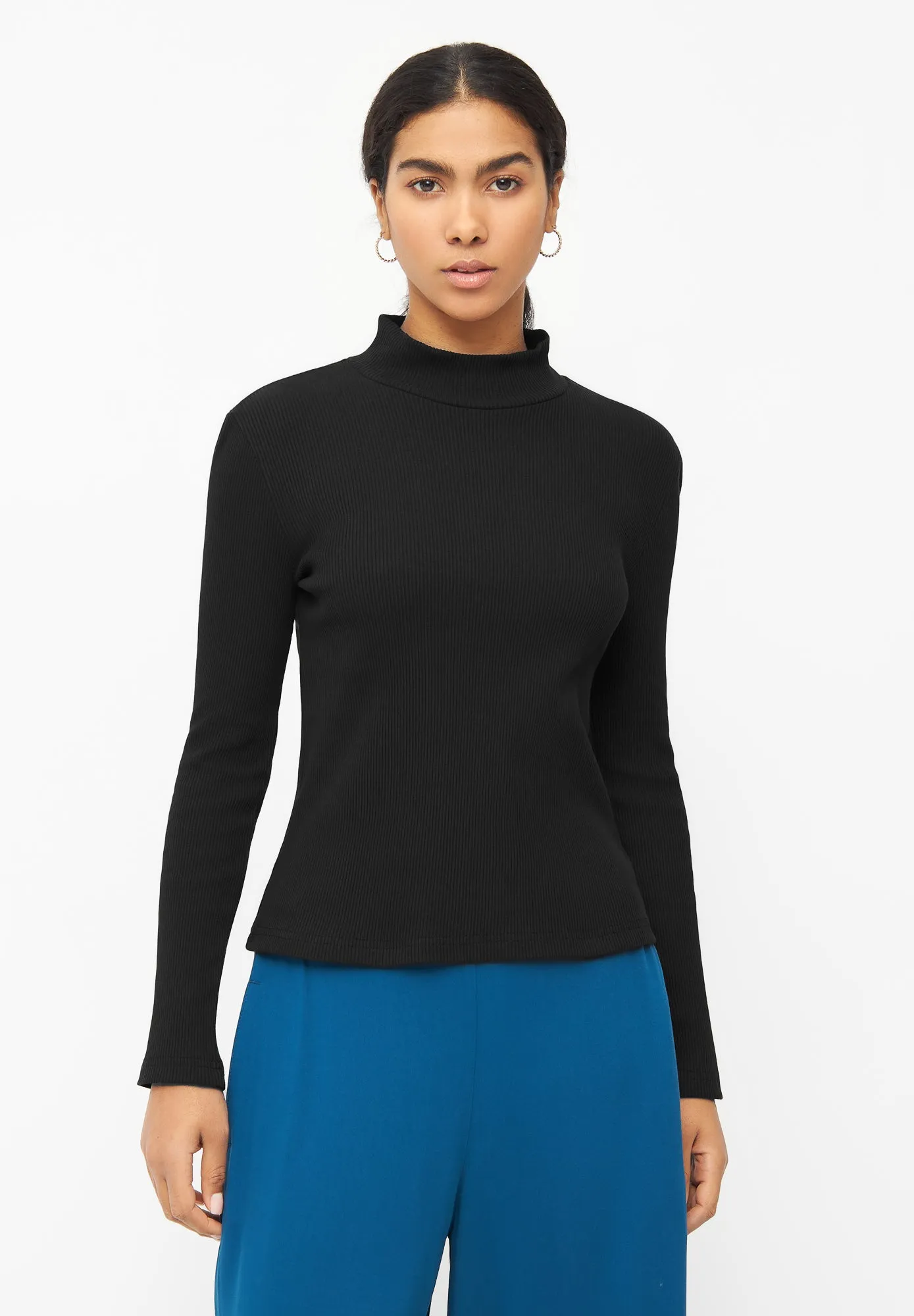 Organic Cotton Turtleneck Long Sleeve GINA - Black (Rib) Givn Berlin