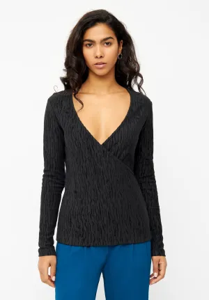 Organic Cotton Wrap Blouse CLEA - Black (Structure) Givn Berlin