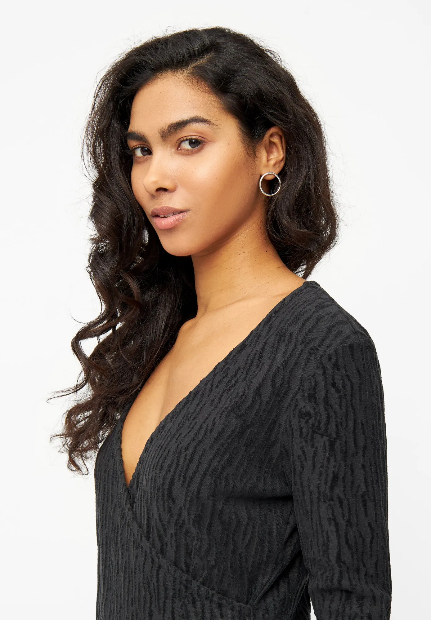 Organic Cotton Wrap Blouse CLEA - Black (Structure) Givn Berlin