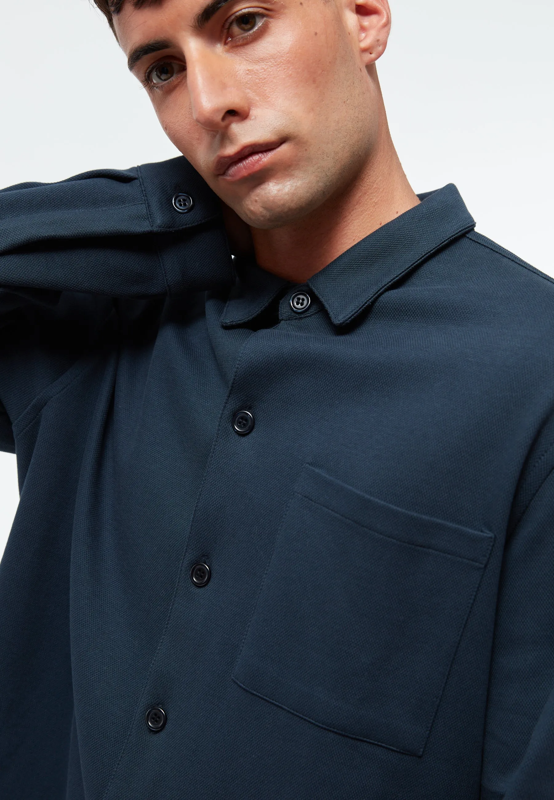 Overshirt GBALVAR relaxed in organic cotton piqué - Midnight Blue (Pique) Givn Berlin