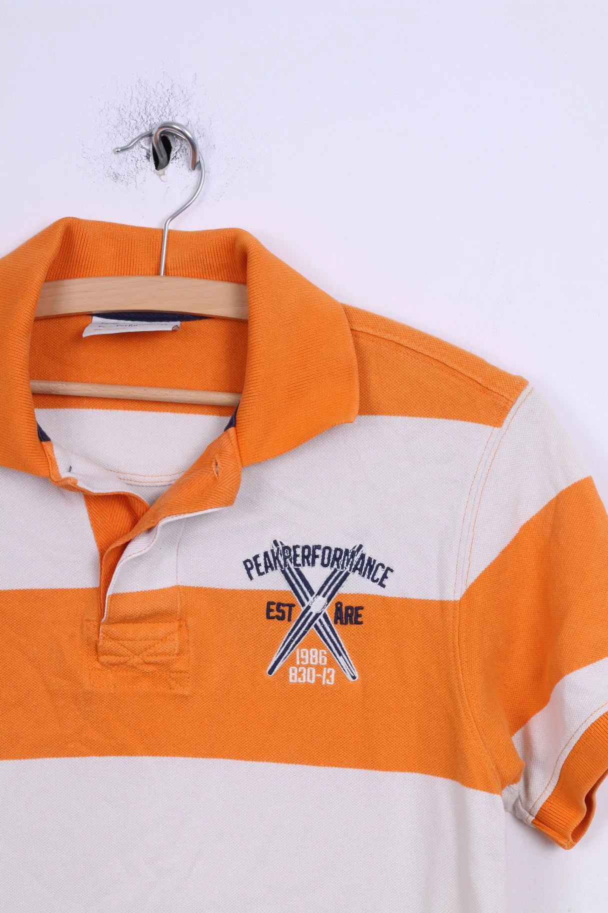 Peak Performance Mens S Polo Shirt Striped Orange Cotton Short Sleeve