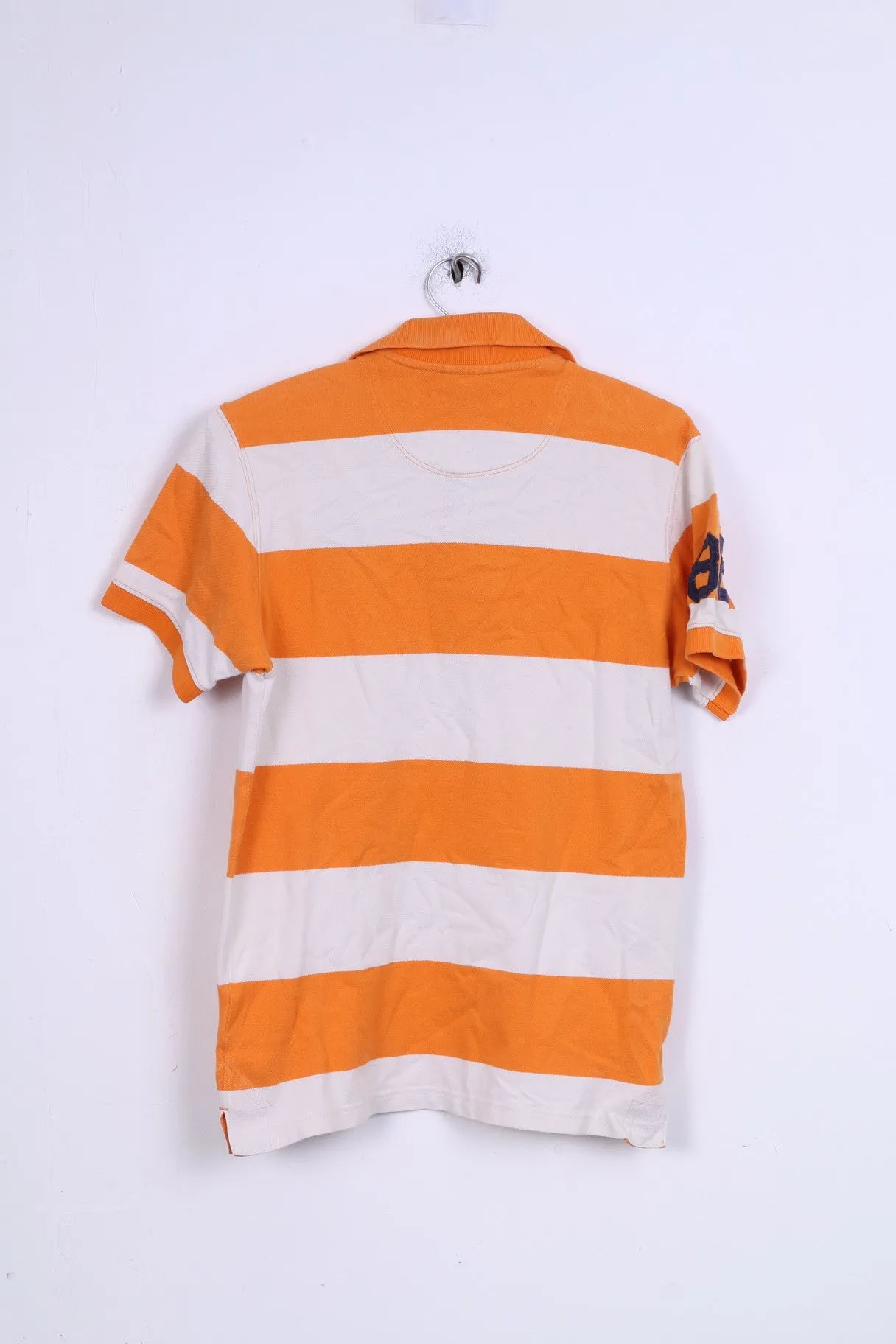 Peak Performance Mens S Polo Shirt Striped Orange Cotton Short Sleeve
