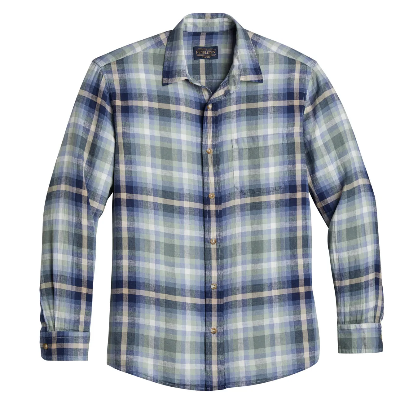 Pendleton Dawson LS Linen Shirt Light Green / Denim Plaid