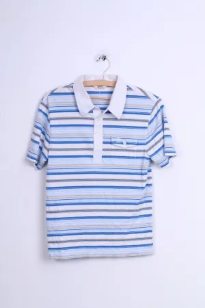Penguin Mens M Polo Shirt White Short Sleeve Cotton Striped