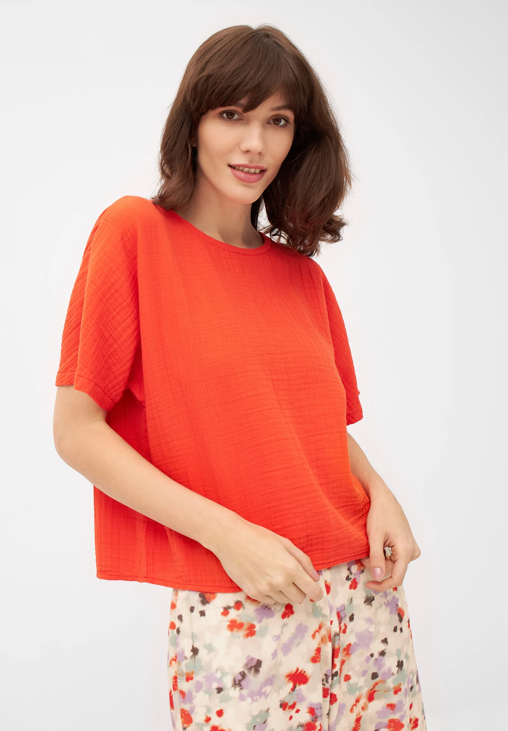 PINA Organic Cotton Muslin T-Shirt - Sunset Orange Givn Berlin