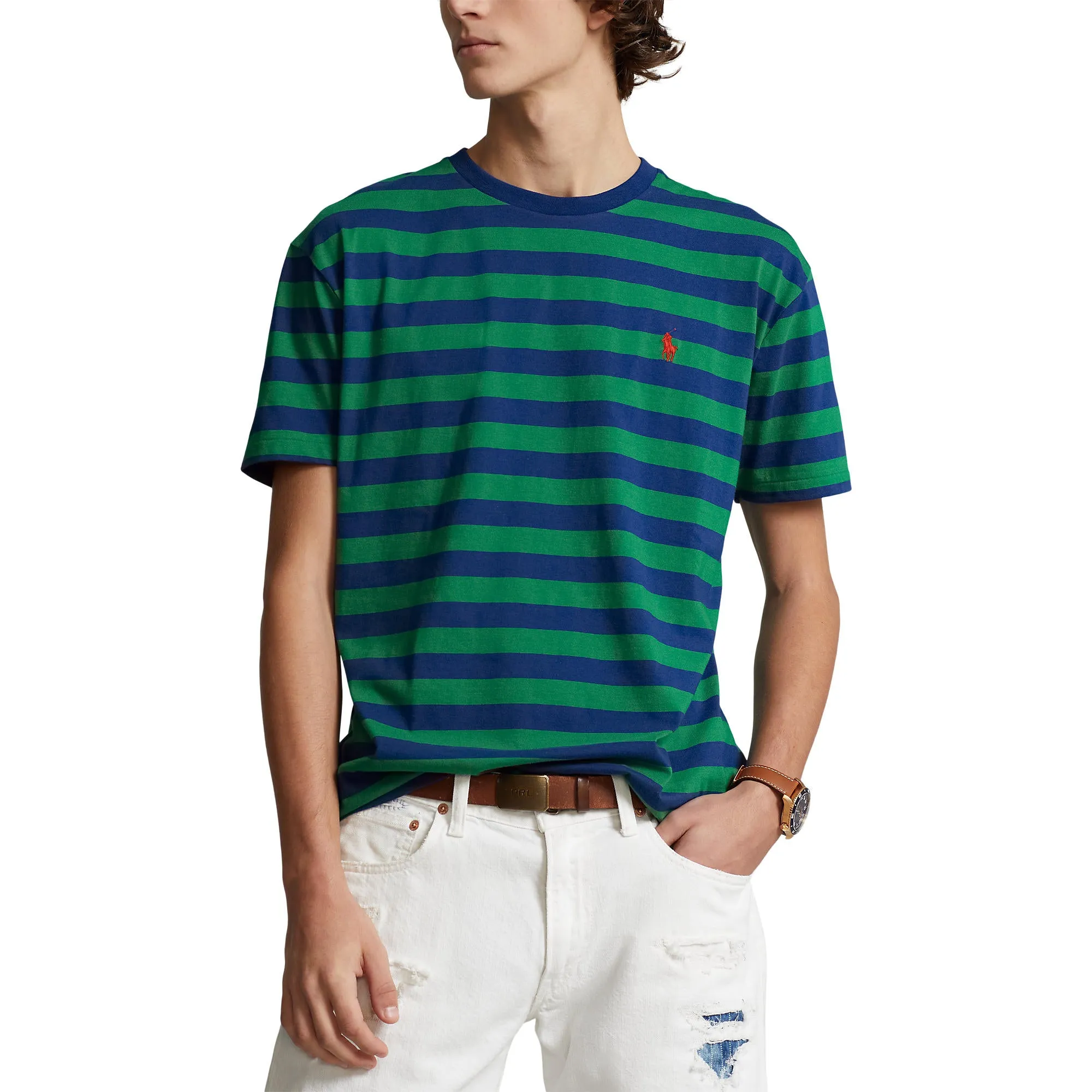 Polo Ralph Lauren - Classic Fit Jersey Crewneck T-Shirt - Stripe - Green & Blue