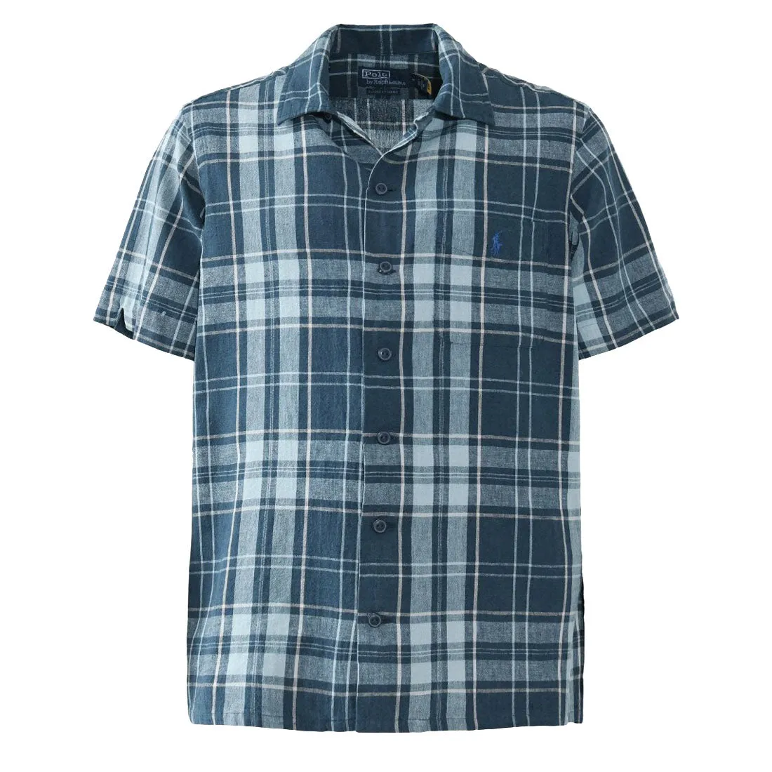 Polo Ralph Lauren Classic Fit Plaid Poplin Camp Shirt Indigo Khaki