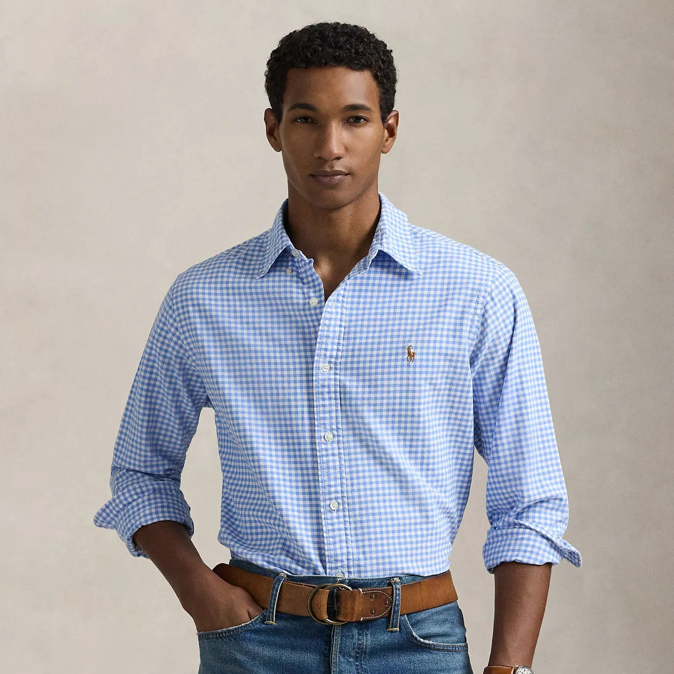 Polo Ralph Lauren Custom Fit Gingham Oxford Shirt Light Blue/White