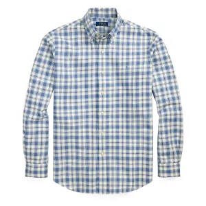 Polo Ralph Lauren Custom Fit Plaid Oxford Shirt Blue Cream
