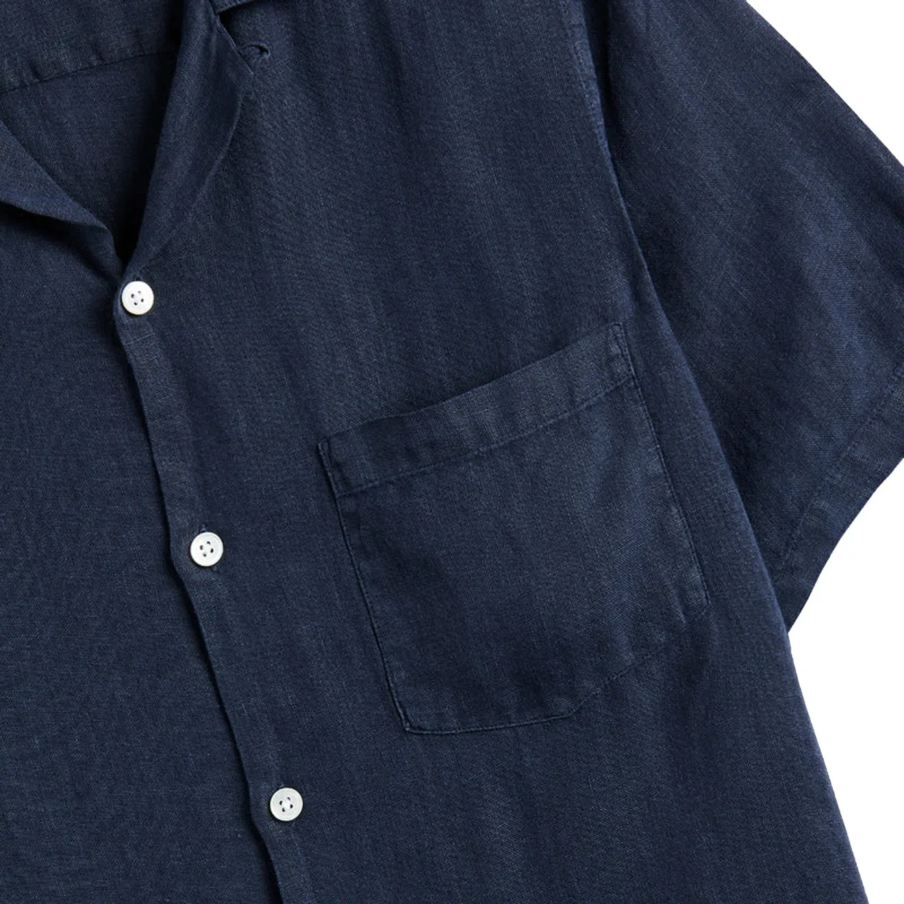 Portuguese Flannel Linen Camp Collar S/S shirt Navy