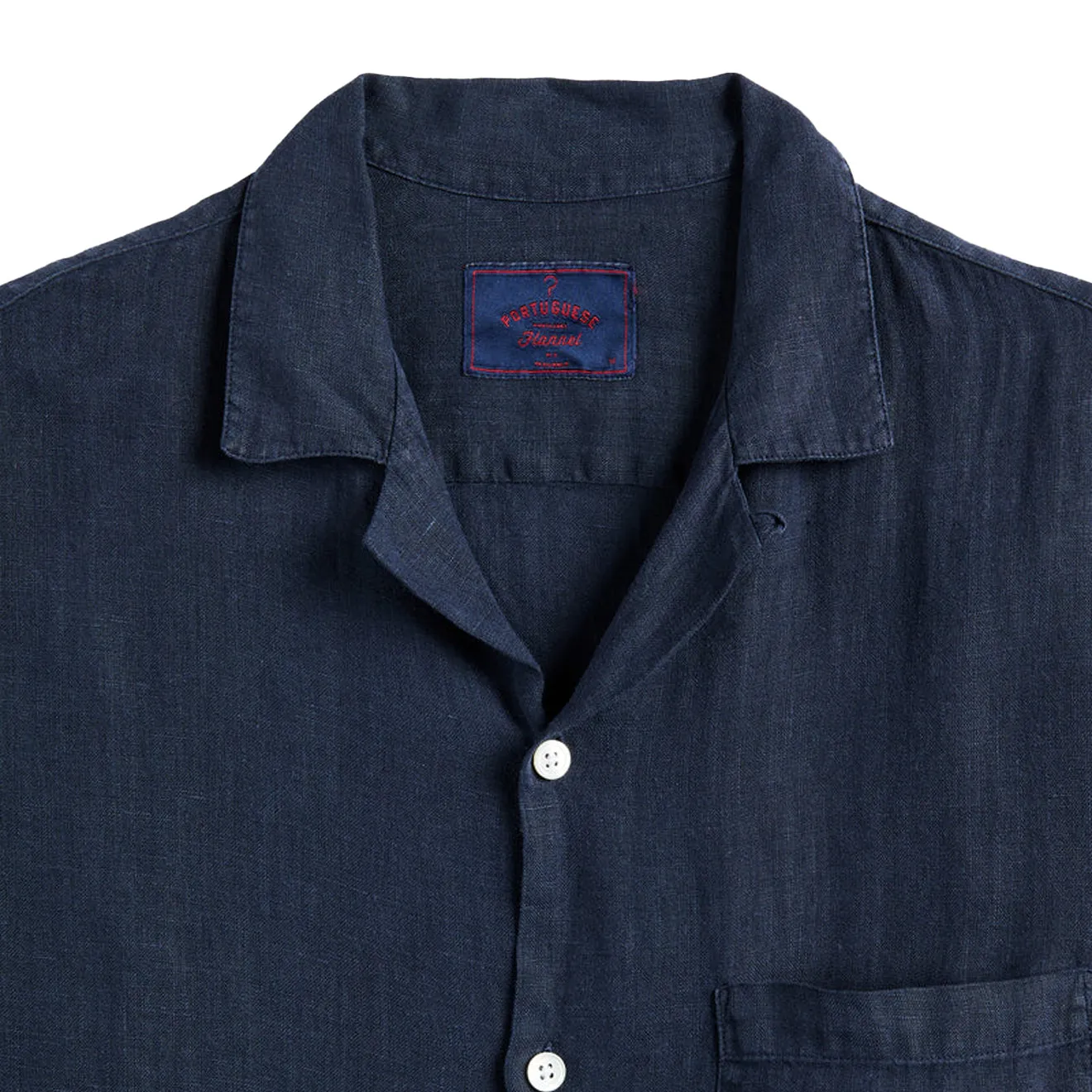 Portuguese Flannel Linen Camp Collar S/S shirt Navy