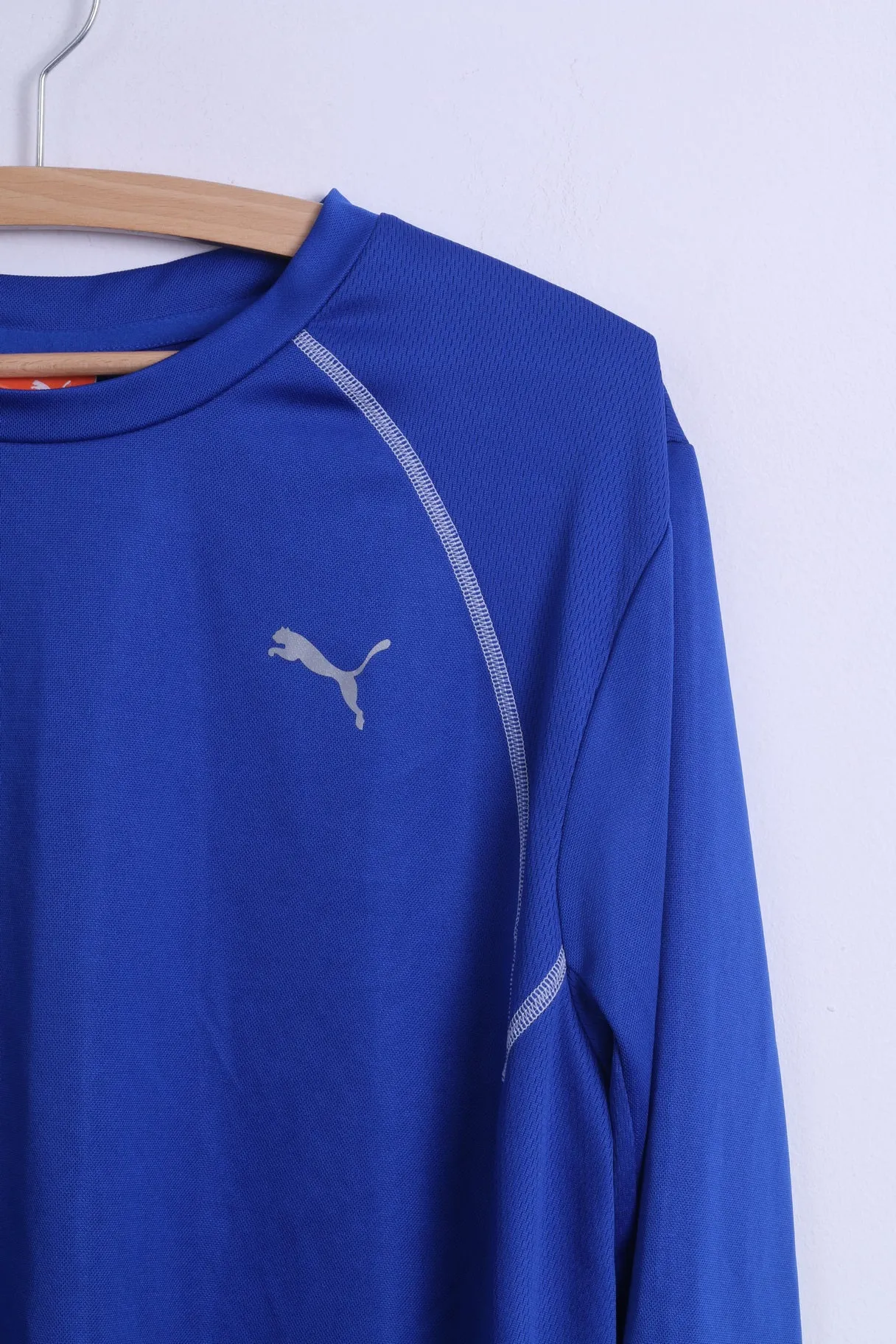 Puma Mens L Long Sleeved Shirt Blue Stertch Training Sport Football Crew Neck Top