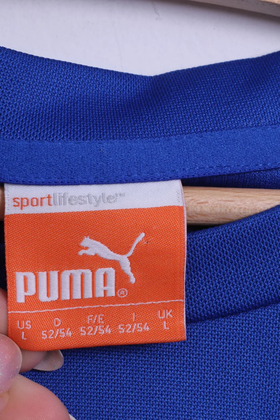 Puma Mens L Long Sleeved Shirt Blue Stertch Training Sport Football Crew Neck Top