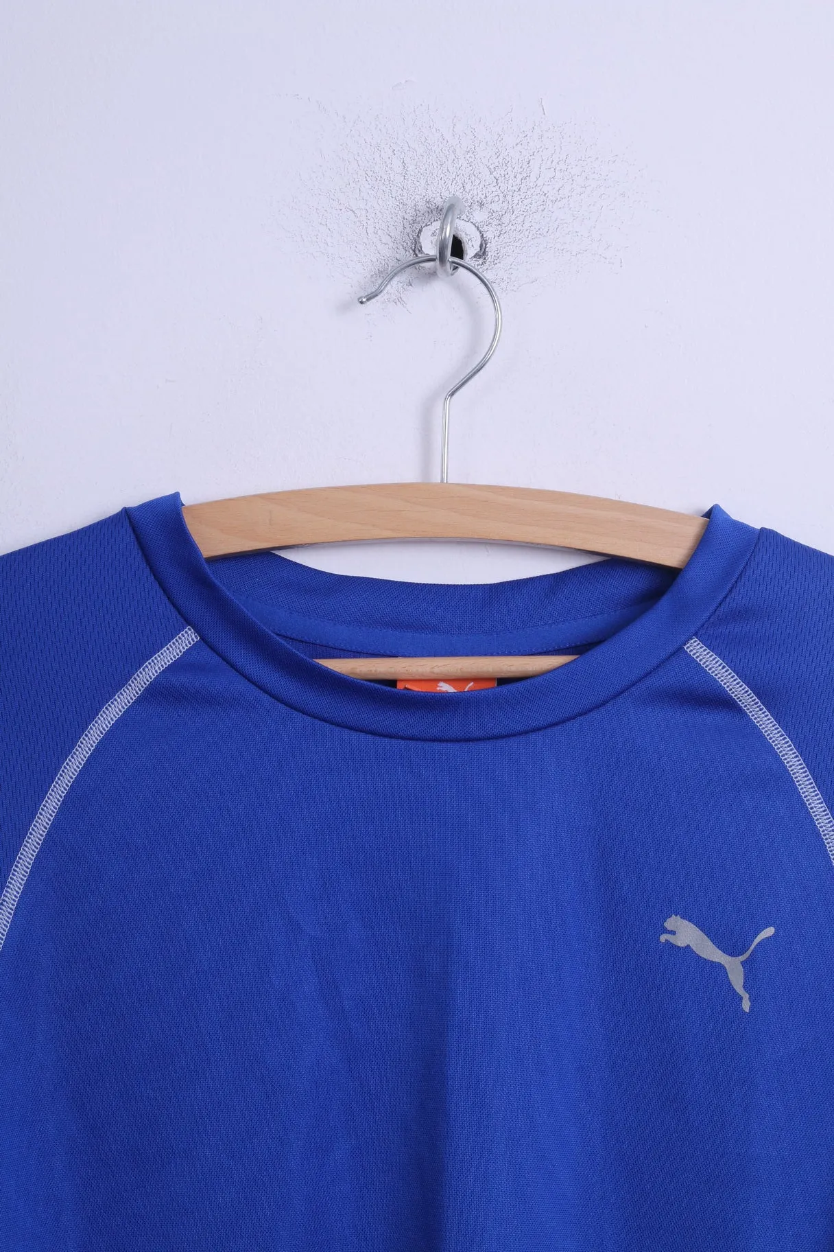 Puma Mens L Long Sleeved Shirt Blue Stertch Training Sport Football Crew Neck Top