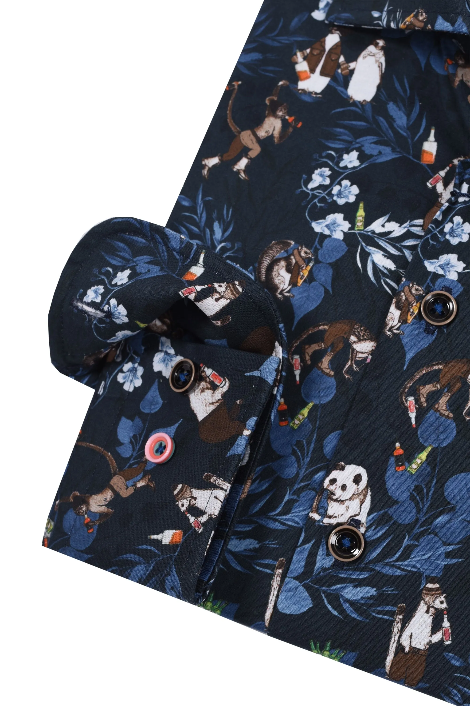 R2 Animal Print Long Sleeved Shirt Navy