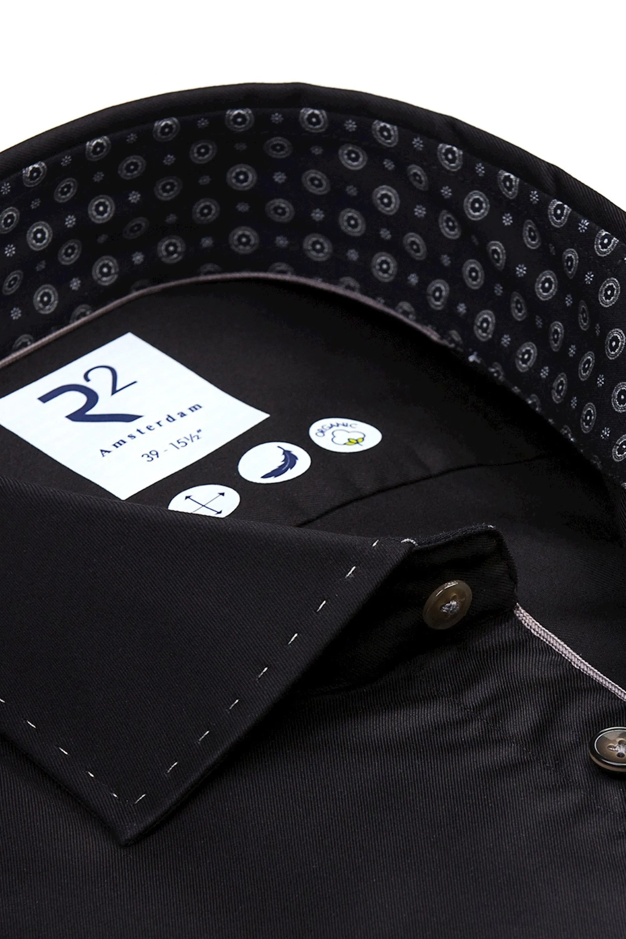 R2 Black Shirt With Stitched Collar Detail Black