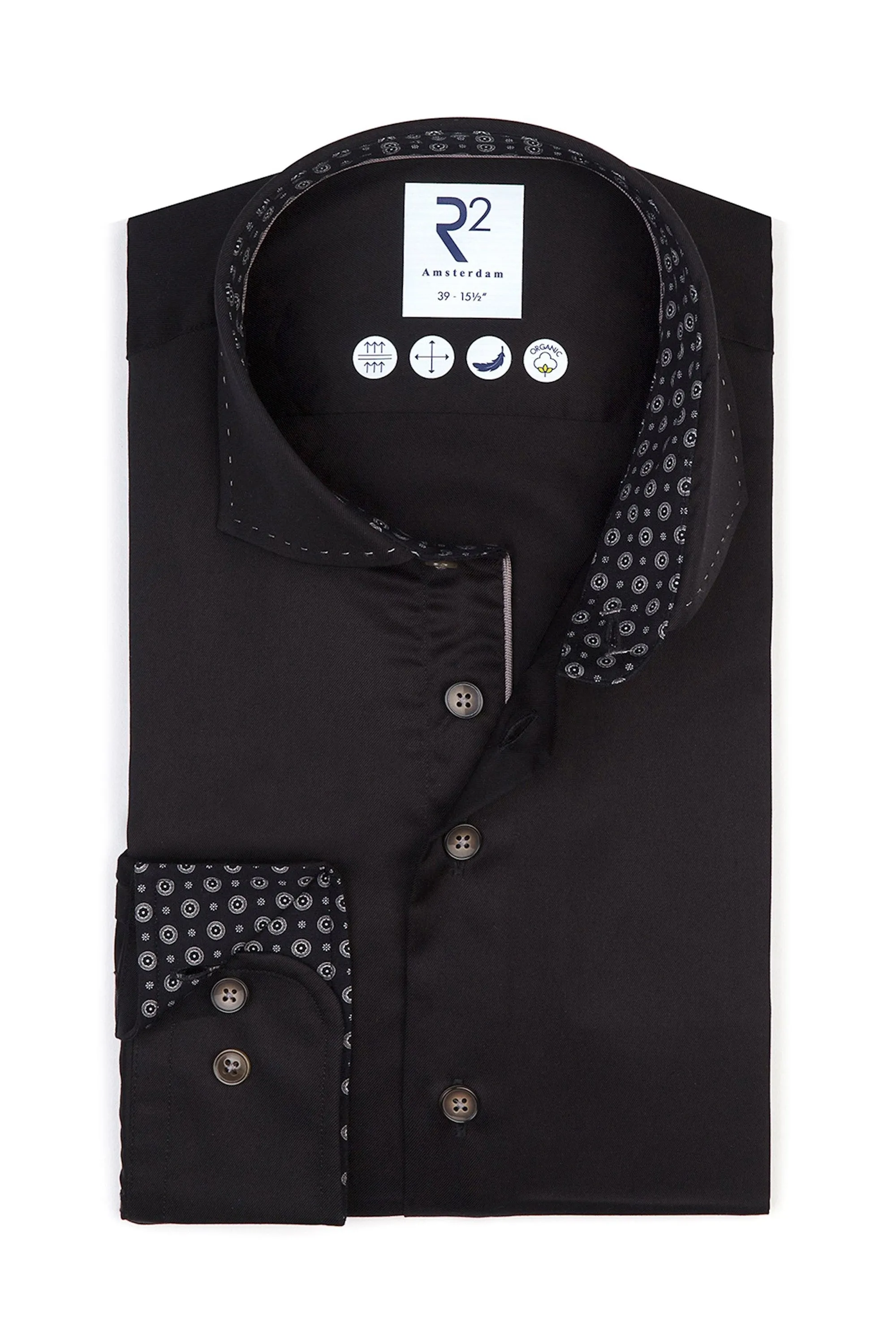 R2 Black Shirt With Stitched Collar Detail Black
