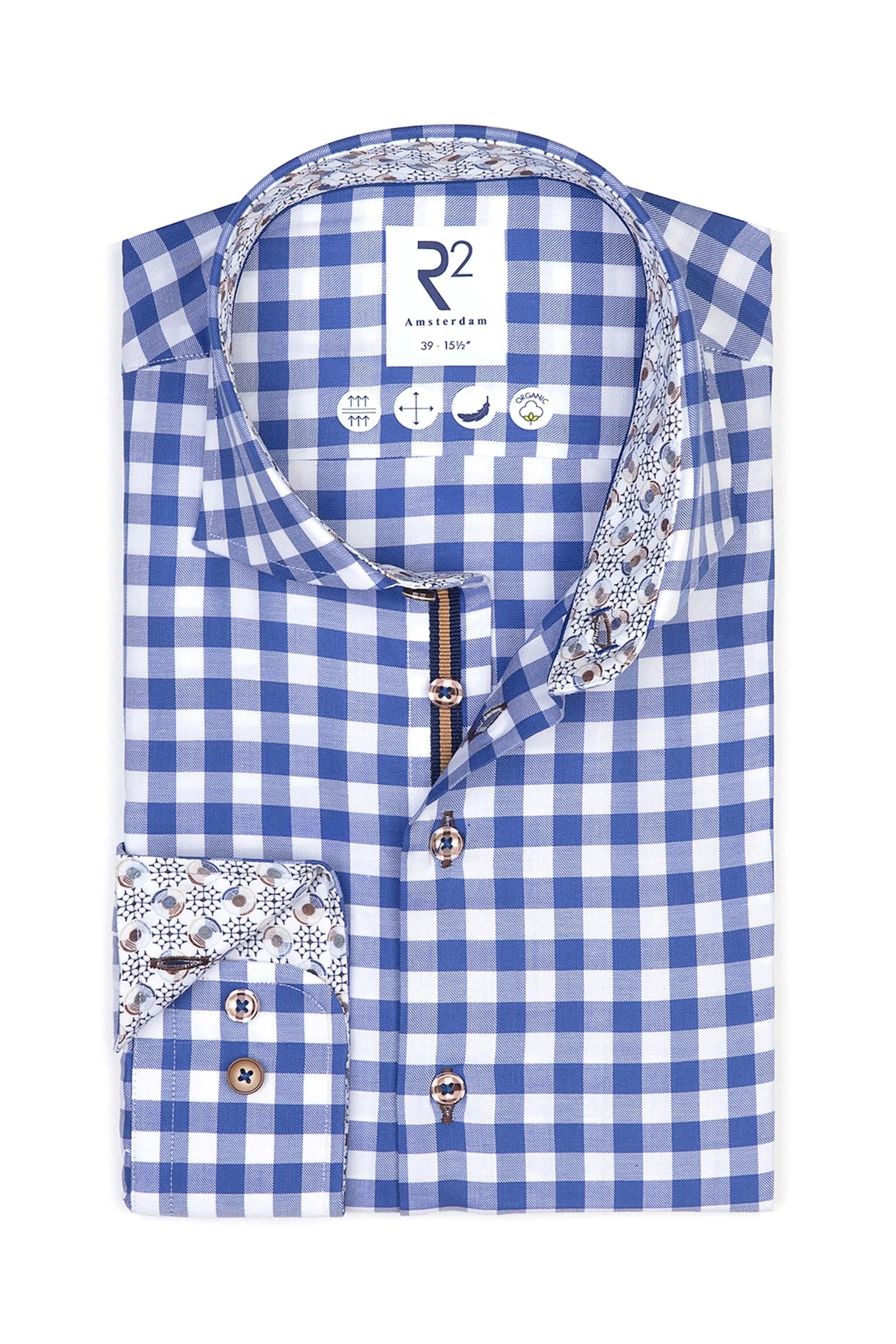 R2 Blue Gingham Check Shirt Blue Check