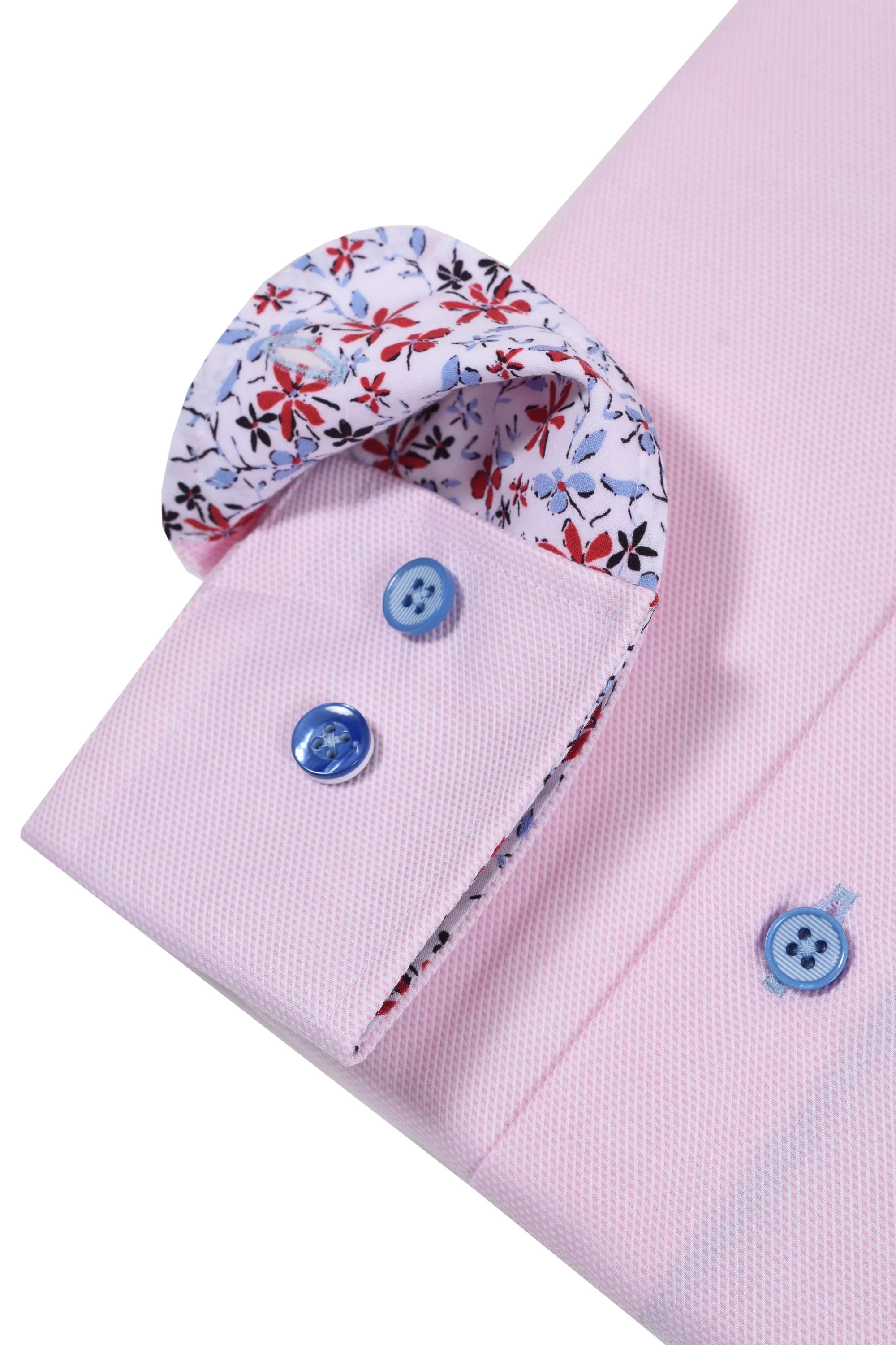 R2 Cut Away Collar Long Sleeved Shirt Pink with Blue Floral Trim