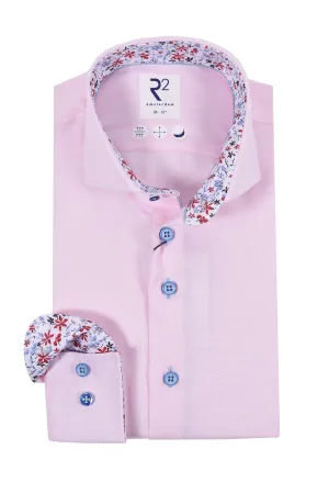 R2 Cut Away Collar Long Sleeved Shirt Pink with Blue Floral Trim