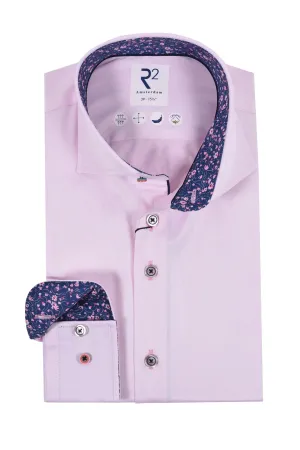 R2 Cut Away Collar Long Sleeved Shirt Pink with Navy Trim