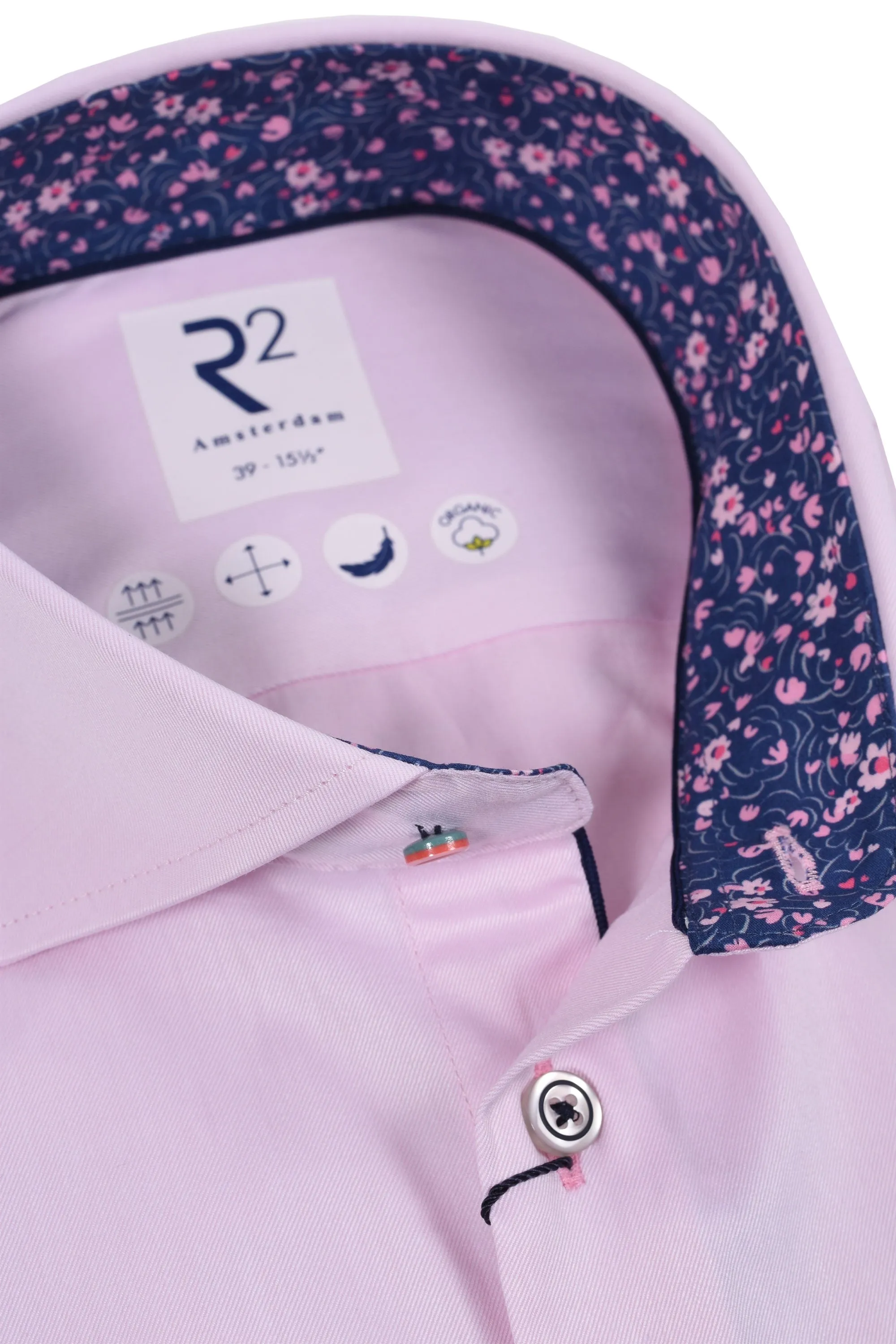 R2 Cut Away Collar Long Sleeved Shirt Pink with Navy Trim
