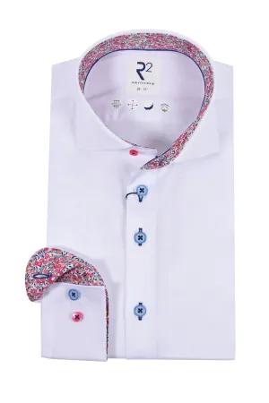 R2 Cut Away Collar Long Sleeved Shirt White with Pink Floral Trim