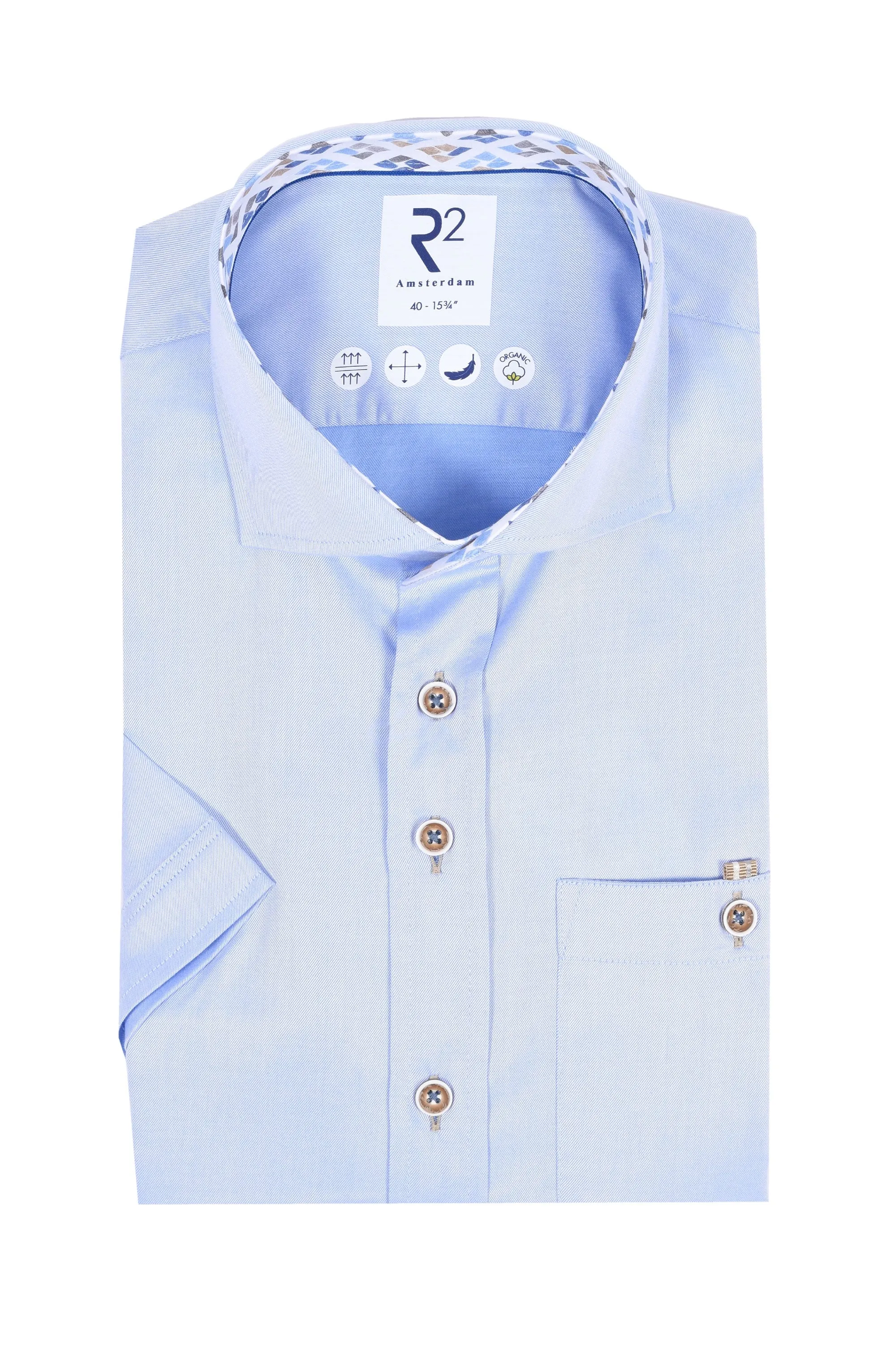 R2 Cut Away Collar Short Sleeved Shirt Light Blue
