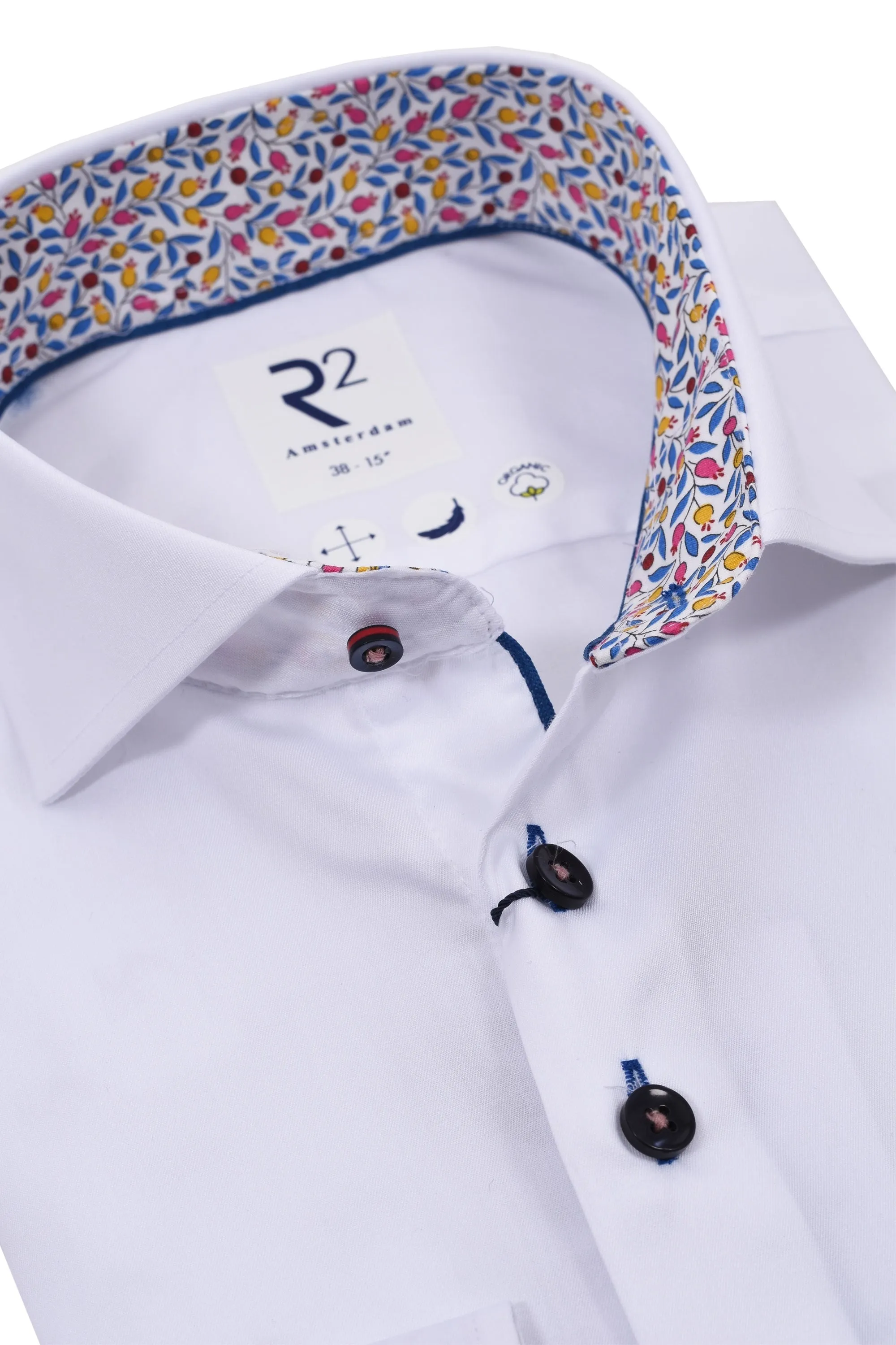 R2 Cutaway Collar Shirt Trimmed With Micro Liberty Print White