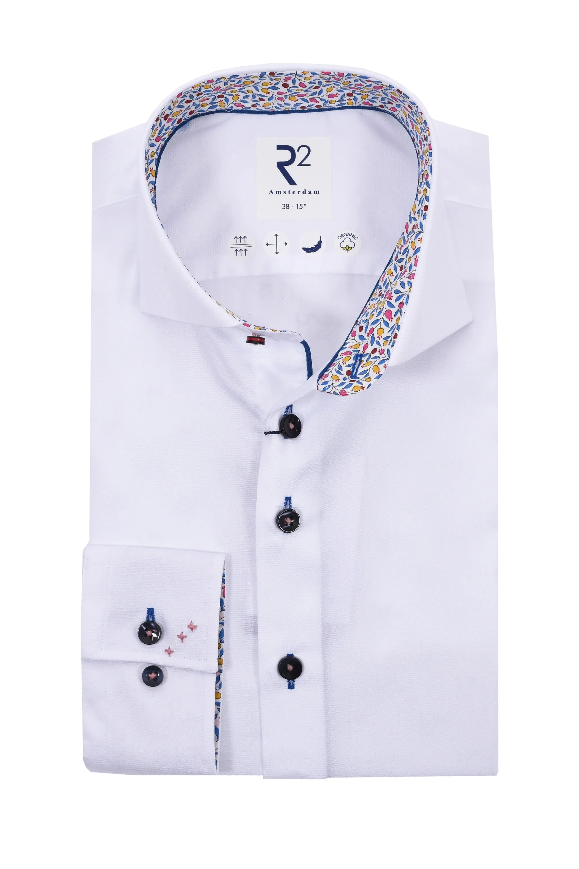 R2 Cutaway Collar Shirt Trimmed With Micro Liberty Print White