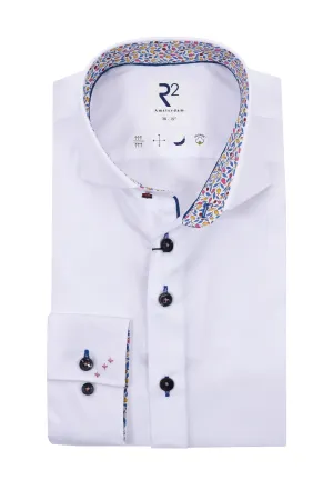 R2 Cutaway Collar Shirt Trimmed With Micro Liberty Print White